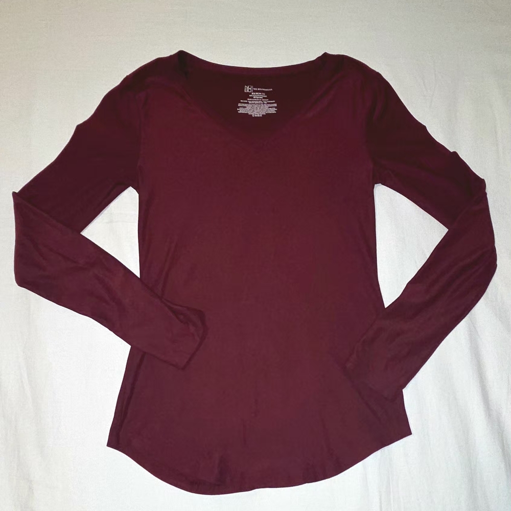 No Boundaries Long Sleeve Scoop Neck Top - Burgundy Wine